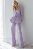 2-Piece Lilac Slim Fit Women Suits With Belt