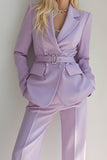 Lilac 2-Piece Notched Lapel Women Suits With Belt