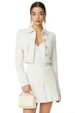 White 2-Piece Single Breasted Tweed Mini Skirt Suits