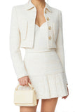 White 2-Piece Single Breasted Tweed Mini Skirt Suits