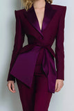 2-Piece Burgundy Women Suits With Belt