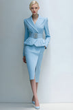 Blue Pencil 2-Piece Peak Lapel Work Suits With Belt