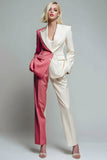 2-Piece Coral Ivory Colorblock Peak Lapel Women Suits
