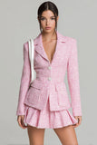 Pink 2-Piece Tweed Notched Lapel Skirt Suits