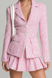 Pink 2-Piece Tweed Notched Lapel Skirt Suits