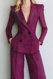 Fuchsia Peak Lapel 2-Piece Slim Fit Women Suits
