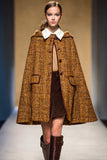 Brown A-Line Tweed Women Cape Coat
