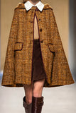 Brown A-Line Tweed Women Cape Coat