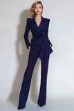 Dark Purple 2-Piece Women Suits With Sash