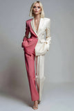 Coral Ivory Colorblock Peak Lapel 2 Piece Women Suits