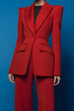Red 2-Piece Slim Fit Peak Lapel Women Suits