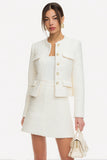 White Tweed 2-Piece Single Breasted Mini Skirt Suits