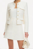 White Tweed 2-Piece Single Breasted Mini Skirt Suits