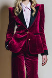 Velvet Burgundy 2 Piece Single Breasted Peak Lapel Prom Suits