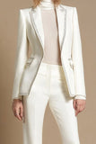 White 2-Piece Peak Lapel Prom Suits With Beading