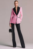 Black Pink Slim Fit Peak Lapel 2 Piece Women Suits