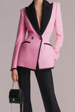 Black Pink Slim Fit Peak Lapel 2 Piece Women Suits