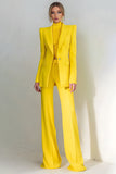 Yellow Peak Lapel Long Sleeve Slim Fit Women Suits