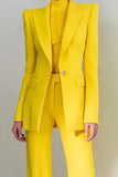 Yellow Peak Lapel Long Sleeve Slim Fit Women Suits