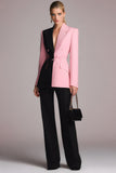 Black Pink Peak Lapel Colorblock 2-Piece Women Suits