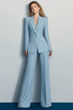 2-Piece Peak Lapel Slim Fit Grey Blue Women Suits
