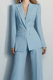 2-Piece Peak Lapel Slim Fit Grey Blue Women Suits