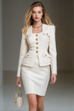 White Square Neck 2-Piece Women Mini Skirt Suits
