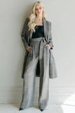 2-Piece Grey Plaid Notched Lapel Blazer Coat Pants Suits