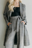 2-Piece Grey Plaid Notched Lapel Blazer Coat Pants Suits