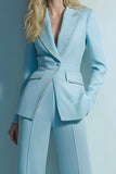 Blue Slim Fit Peak Lapel 2-Piece Women Suits