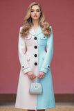 Pink Blue Colorblock Slim Fit Midi Work Dress