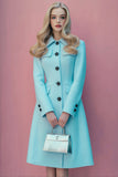 Blue A-Line Single Breasted Midi Work Dress