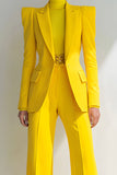 Yellow Slim Fit Peak Lapel One Button 2 Piece Women Suits