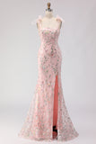 Blush Sequin Mermaid Long Prom Dress With Slit