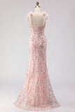 Blush Sequin Mermaid Long Prom Dress With Slit