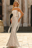 Elegant White Black Polka Dot Strapless Mermaid Prom Dress