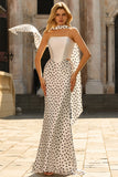 Elegant White Black Polka Dot Strapless Mermaid Prom Dress