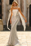 Elegant White Black Polka Dot Strapless Mermaid Prom Dress