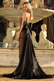 Brown Leopard Sweetheart Sequin Mermaid Prom Dress With Slit