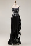 Black White Polka Dot Mermaid Corset Ruffled Prom Dress