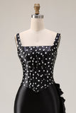 Black White Polka Dot Mermaid Corset Ruffled Prom Dress