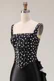 Black White Polka Dot Mermaid Corset Ruffled Prom Dress