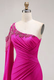 One Shoulder Fuchsia Mermaid Prom Dress With Slit