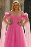 Off the Shoulder 3D Flower Hot Pink Plus Size Prom Dress