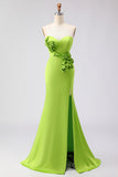 Green Mermaid 3D Flowers Strapless Prom Dress