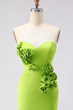 Green Mermaid 3D Flowers Strapless Prom Dress