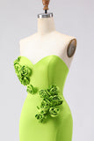 Green Mermaid 3D Flowers Strapless Prom Dress