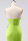 Green Mermaid 3D Flowers Strapless Prom Dress