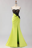 Strapless Black Green Mermaid Sequin Prom Dress