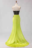 Strapless Black Green Mermaid Sequin Prom Dress
